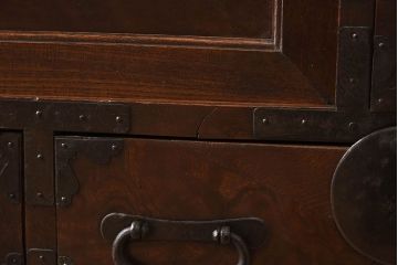 アンティーク家具　明治期　古民具・骨董　前面欅材　玉杢!アンティーク帳場箪笥