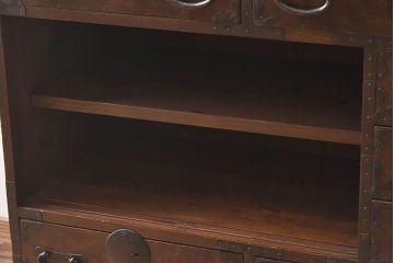 アンティーク家具　明治期　古民具・骨董　前面欅材　玉杢!アンティーク帳場箪笥