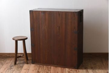 アンティーク家具　明治期　古民具・骨董　前面欅材　玉杢!アンティーク帳場箪笥