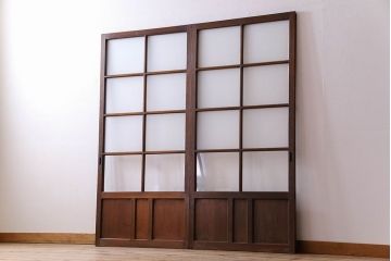 和製アンティーク　すりガラス入り!古い木のガラス戸2枚セット(2)