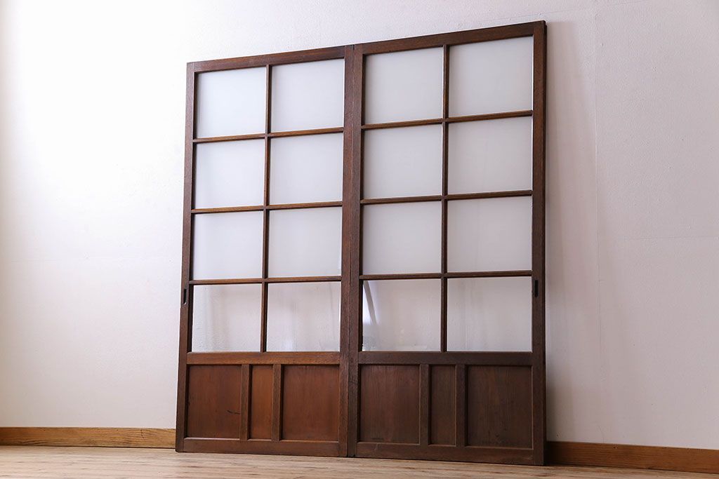 和製アンティーク　すりガラス入り!古い木のガラス戸2枚セット(2)