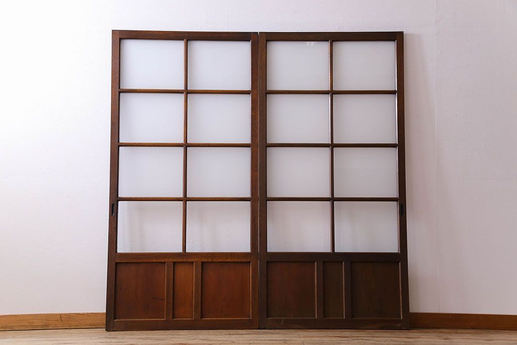 和製アンティーク　すりガラス入り!古い木のガラス戸2枚セット(2)