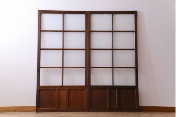 和製アンティーク　すりガラス入り!古い木のガラス戸2枚セット(2)