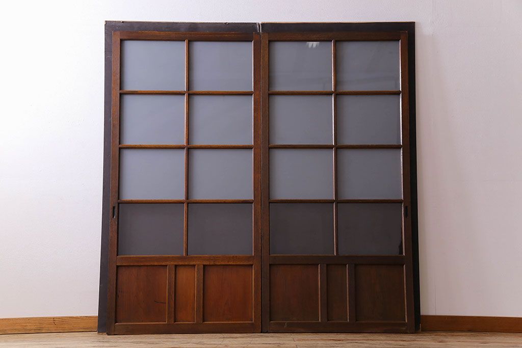 和製アンティーク　すりガラス入り!古い木のガラス戸2枚セット(2)
