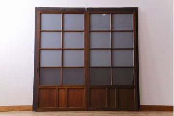 和製アンティーク　すりガラス入り!古い木のガラス戸2枚セット(2)