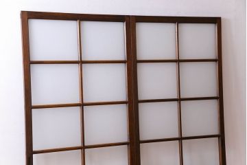 和製アンティーク　すりガラス入り!古い木のガラス戸2枚セット(2)