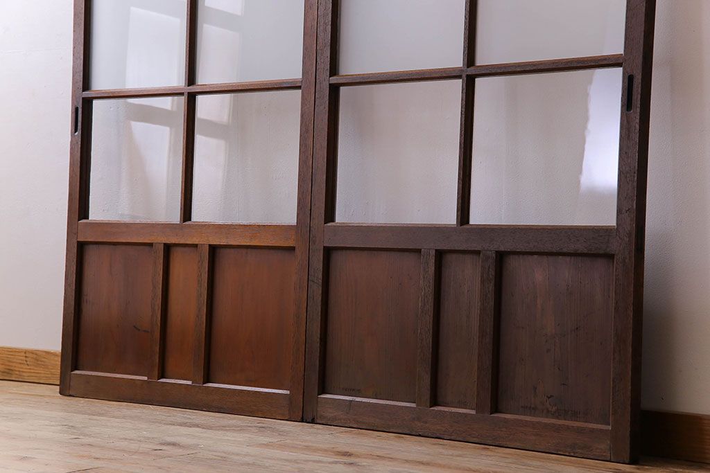 和製アンティーク　すりガラス入り!古い木のガラス戸2枚セット(2)