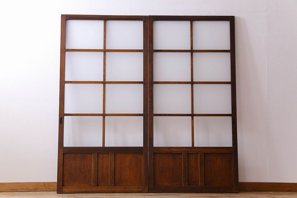 和製アンティーク　すりガラス入り!古い木のガラス戸2枚セット(2)