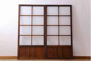 和製アンティーク　すりガラス入り!古い木のガラス戸2枚セット(2)