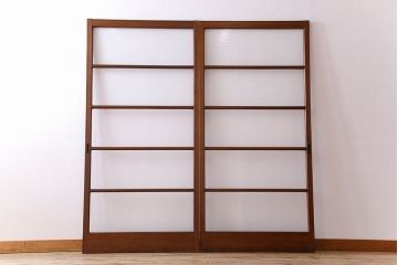 古い木のアンティークガラス戸　銀モールガラス入り