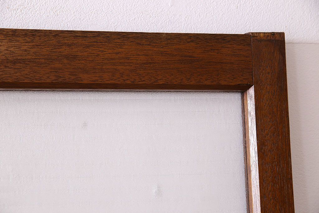 古い木のアンティークガラス戸　銀モールガラス入り