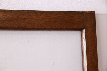 古い木のアンティークガラス戸　銀モールガラス入り