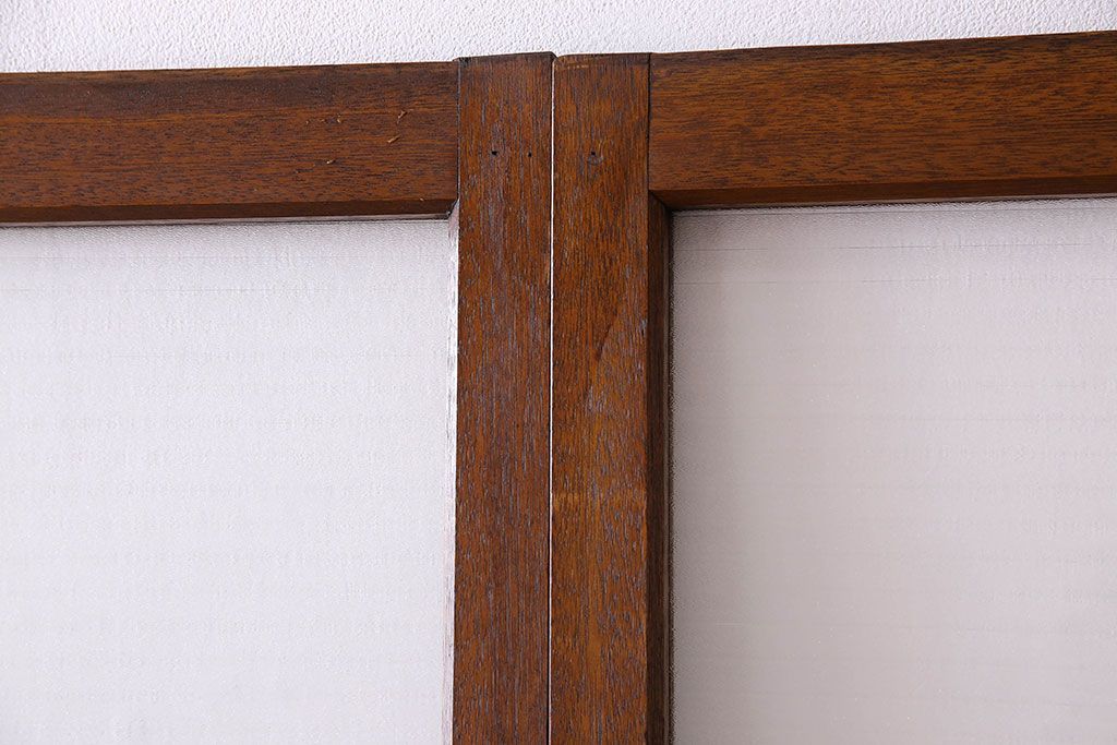 古い木のアンティークガラス戸　銀モールガラス入り