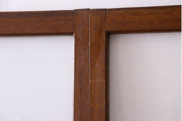 古い木のアンティークガラス戸　銀モールガラス入り