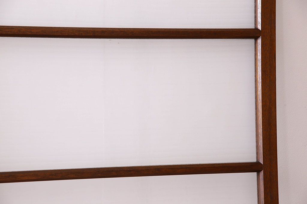 古い木のアンティークガラス戸　銀モールガラス入り