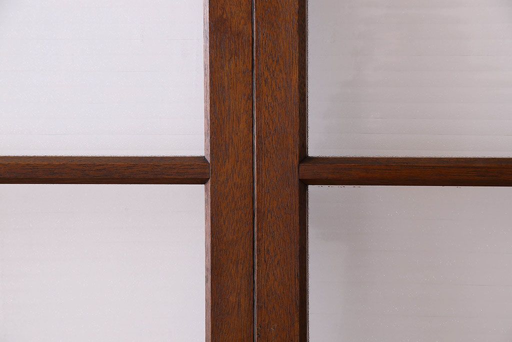 古い木のアンティークガラス戸　銀モールガラス入り