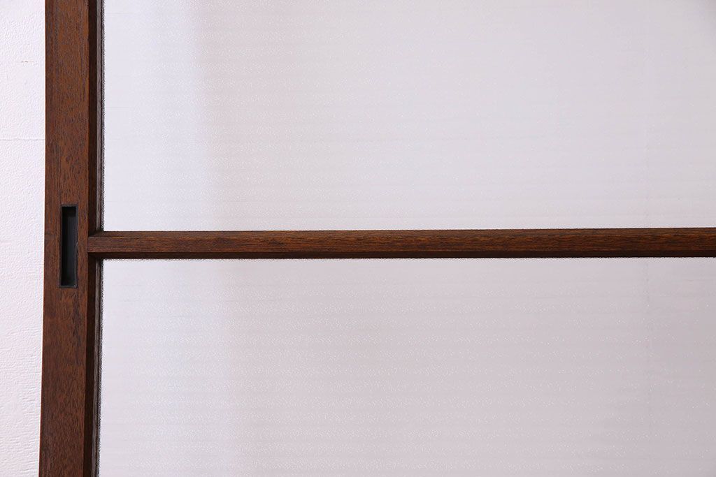 古い木のアンティークガラス戸　銀モールガラス入り