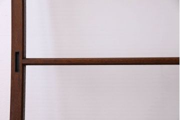 古い木のアンティークガラス戸　銀モールガラス入り