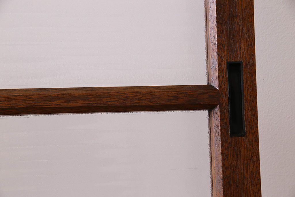 古い木のアンティークガラス戸　銀モールガラス入り