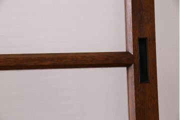 古い木のアンティークガラス戸　銀モールガラス入り