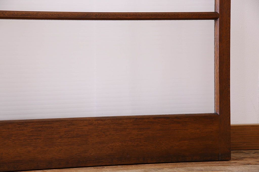 古い木のアンティークガラス戸　銀モールガラス入り