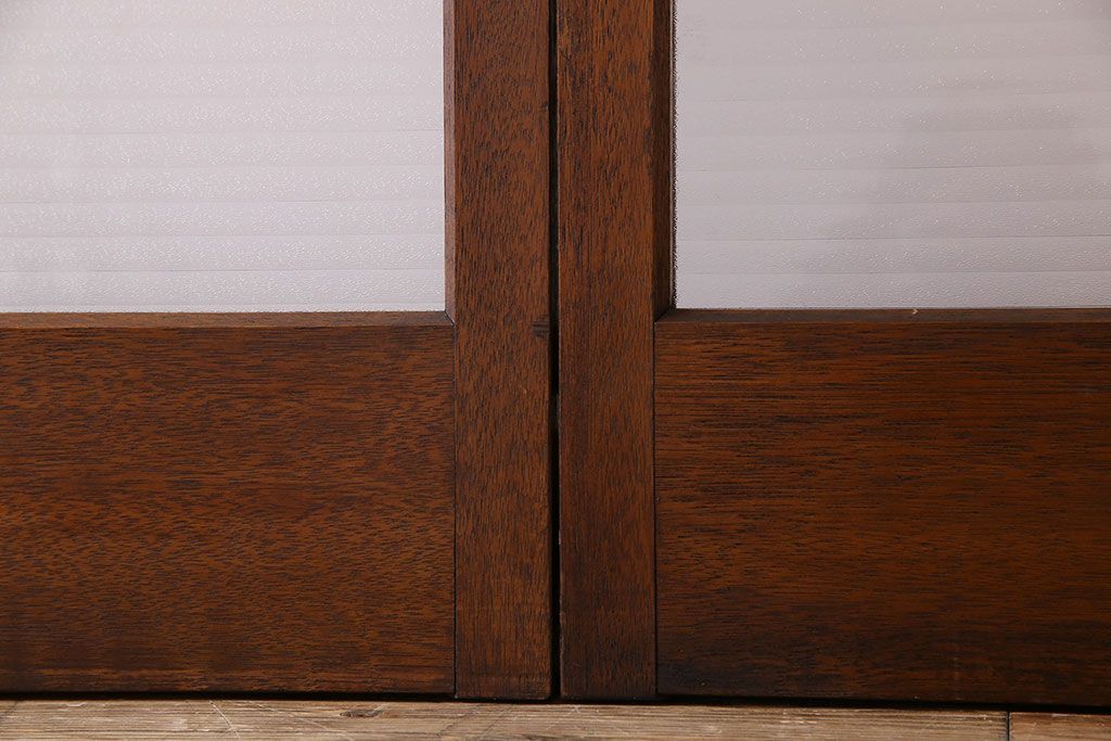 古い木のアンティークガラス戸　銀モールガラス入り