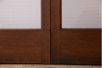 古い木のアンティークガラス戸　銀モールガラス入り