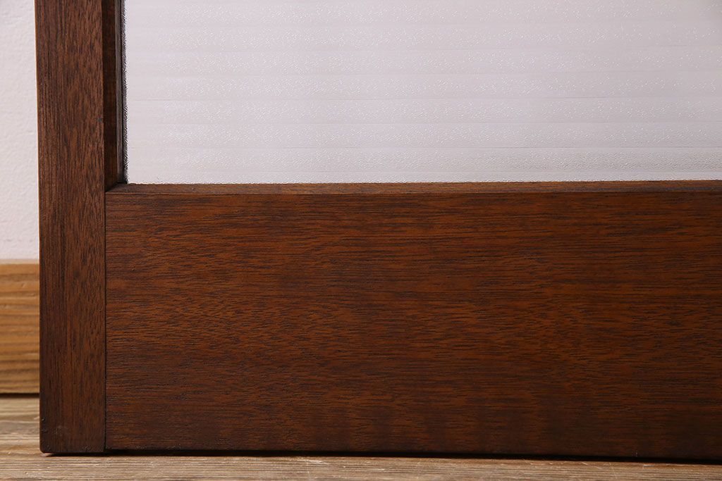 古い木のアンティークガラス戸　銀モールガラス入り