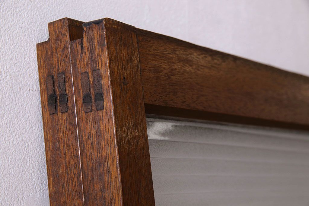 古い木のアンティークガラス戸　銀モールガラス入り