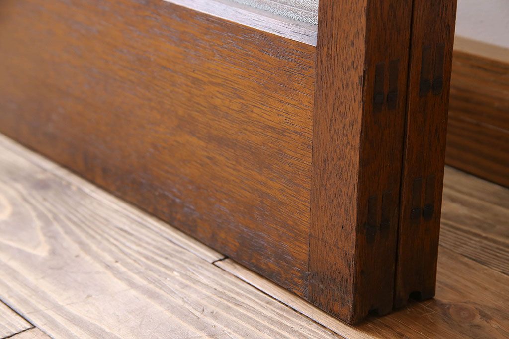 古い木のアンティークガラス戸　銀モールガラス入り