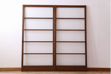 古い木のアンティークガラス戸　銀モールガラス入り