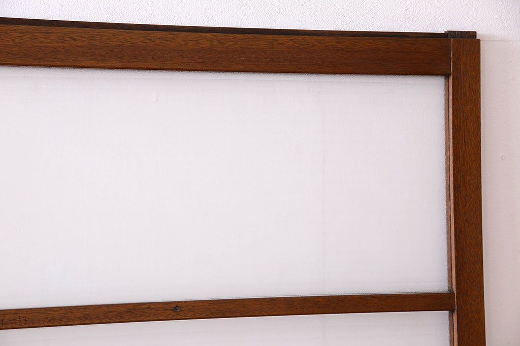 古い木のアンティークガラス戸　銀モールガラス入り