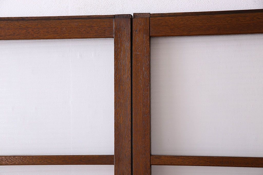 古い木のアンティークガラス戸　銀モールガラス入り