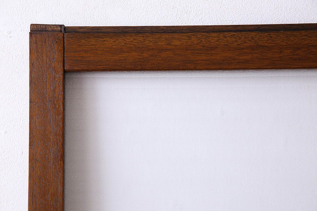 古い木のアンティークガラス戸　銀モールガラス入り