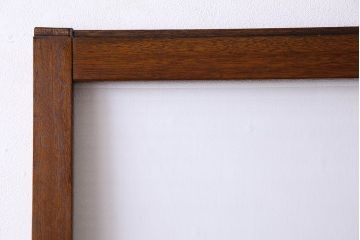 古い木のアンティークガラス戸　銀モールガラス入り