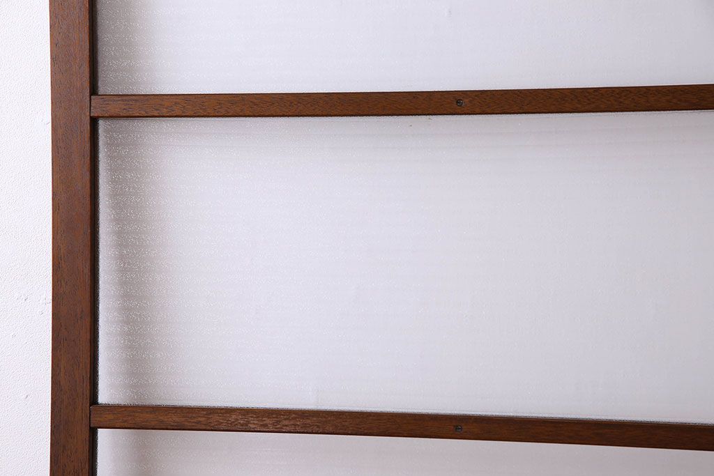 古い木のアンティークガラス戸　銀モールガラス入り