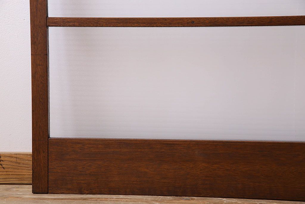 古い木のアンティークガラス戸　銀モールガラス入り