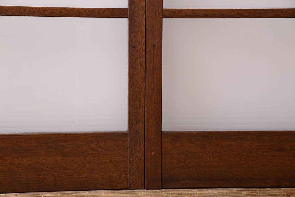 古い木のアンティークガラス戸　銀モールガラス入り