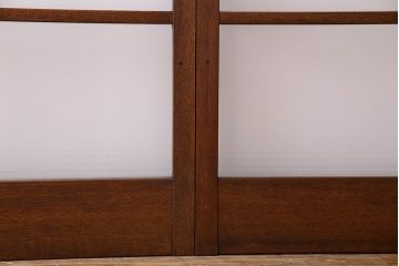 古い木のアンティークガラス戸　銀モールガラス入り
