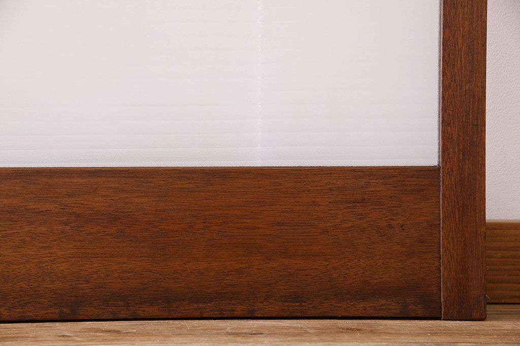 古い木のアンティークガラス戸　銀モールガラス入り