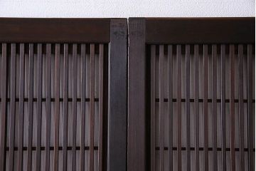 裏障子付き!クリアガラス帯の格子戸4枚セット　和製アンティーク