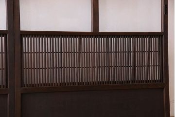 裏障子付き!クリアガラス帯の格子戸4枚セット　和製アンティーク