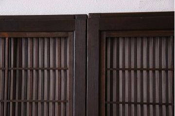裏障子付き!クリアガラス帯の格子戸4枚セット　和製アンティーク