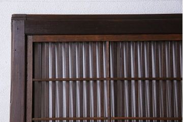 裏障子付き!クリアガラス帯の格子戸4枚セット　和製アンティーク