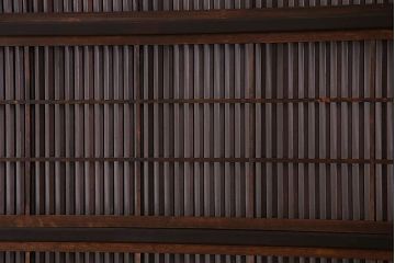 裏障子付き!クリアガラス帯の格子戸4枚セット　和製アンティーク