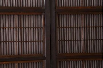 裏障子付き!クリアガラス帯の格子戸4枚セット　和製アンティーク