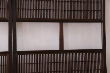裏障子付き!クリアガラス帯の格子戸4枚セット　和製アンティーク
