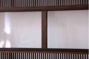 裏障子付き!クリアガラス帯の格子戸4枚セット　和製アンティーク
