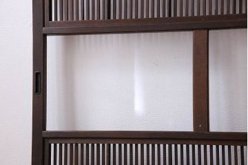 裏障子付き!クリアガラス帯の格子戸4枚セット　和製アンティーク