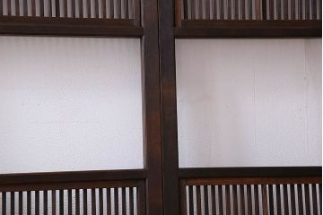 裏障子付き!クリアガラス帯の格子戸4枚セット　和製アンティーク